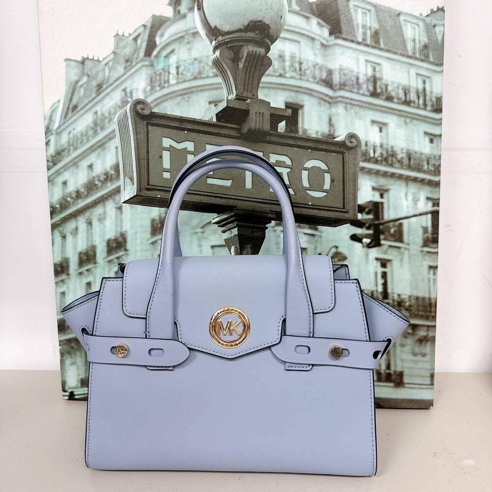 Michael Kors Light Blue  Leather Satchel Bag Top Handle Crossbody Handbag